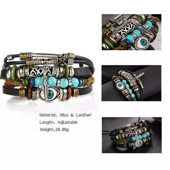 Set of 5 Trendy unisex leather bracelets - Picture 2 of 16